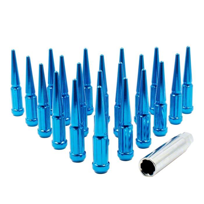 32PC Blue Spike Lug Nuts 4.5” Tall – 14x1.5 Thread – For GMC Savana Sierra 2500 3500 HD Dually