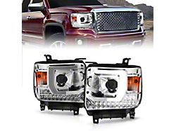 C-Bar Projector Headlights; Chrome Housing; Clear Lens (15-16 Sierra 3500 HD w/ Factory Halogen Headlights)