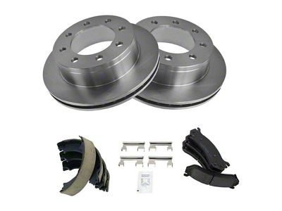 Ceramic 8-Lug Brake Rotor, Pad and Parking Shoe Kit; Rear (07-09 Sierra 3500 HD)