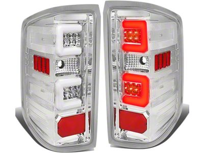 Dual C-Bar LED Tail Lights; Chrome Housing; Clear Lens (15-19 Sierra 3500 HD DRW w/ Factory Halogen Tail Lights)