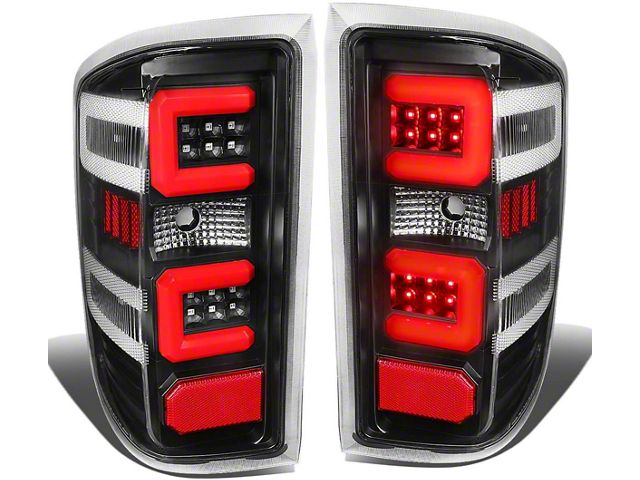 Dual Red C-Bar LED Tail Lights; Black Housing; Clear Lens (15-19 Sierra 3500 HD DRW w/ Factory Halogen Tail Lights)