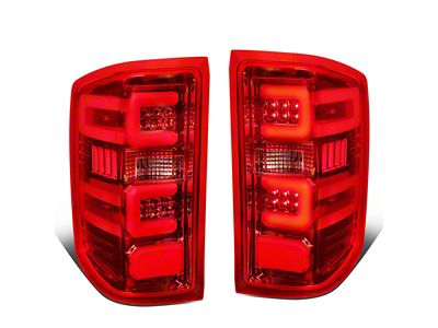 Dual Red C-Bar LED Tail Lights; Chrome Housing; Red Lens (15-19 Sierra 3500 HD DRW w/ Factory Halogen Tail Lights)