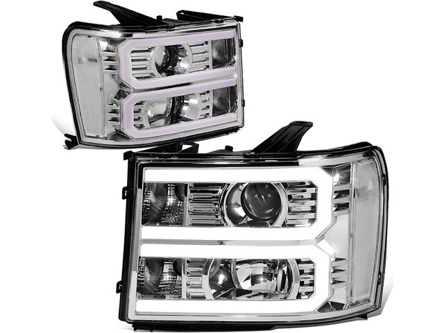 Dual U-Bar LED DRL Headlights; Chrome Housing; Clear Lens (07-14 Sierra 3500 HD)
