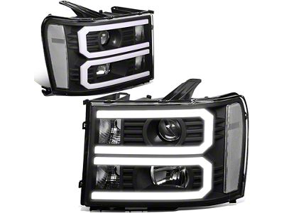 Dual U-Bar LED DRL Headlights with Clear Corners; Black Housing; Clear Lens (07-14 Sierra 3500 HD)