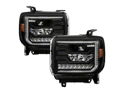 Full LED DRL Projector Headlights; Black Housing; Clear Lens (15-17 Sierra 3500 HD)