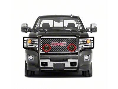 Grille Guard with 7-Inch Round LED Lights; Black (15-19 Sierra 3500 HD, Excluding Denali)