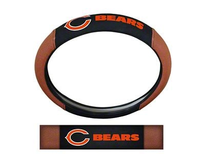 Grip Steering Wheel Cover with Chicago Bears Logo; Tan and Black (Universal; Some Adaptation May Be Required)