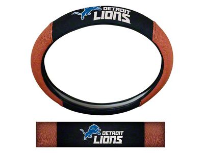 Grip Steering Wheel Cover with Detroit Lions Logo; Tan and Black (Universal; Some Adaptation May Be Required)