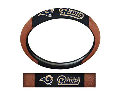 Grip Steering Wheel Cover with Los Angeles Rams Logo; Tan and Black (Universal; Some Adaptation May Be Required)