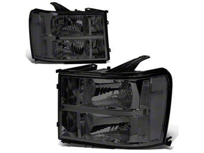 Headlights with Clear Corners; Chrome Housing; Smoked Lens (07-14 Sierra 3500 HD)