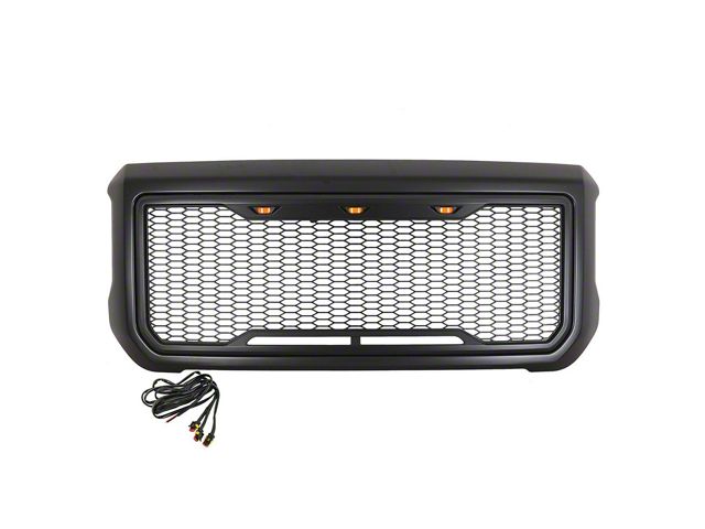 Impulse Upper Replacement Grille with Amber LED Lights; Matte Black (15-19 Sierra 3500 HD)