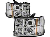 L-Bar Halo Projector Headlights with Amber Corners; Chrome Housing; Clear Lens (07-14 Sierra 3500 HD)
