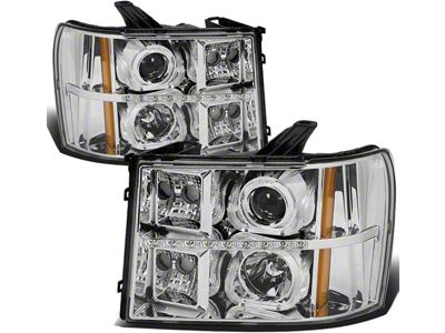 L-Bar Halo Projector Headlights with Amber Corners; Chrome Housing; Clear Lens (07-14 Sierra 3500 HD)