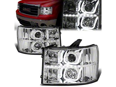 L-Bar Halo Projector Headlights with Clear Corners; Chrome Housing; Clear Lens (07-14 Sierra 3500 HD)