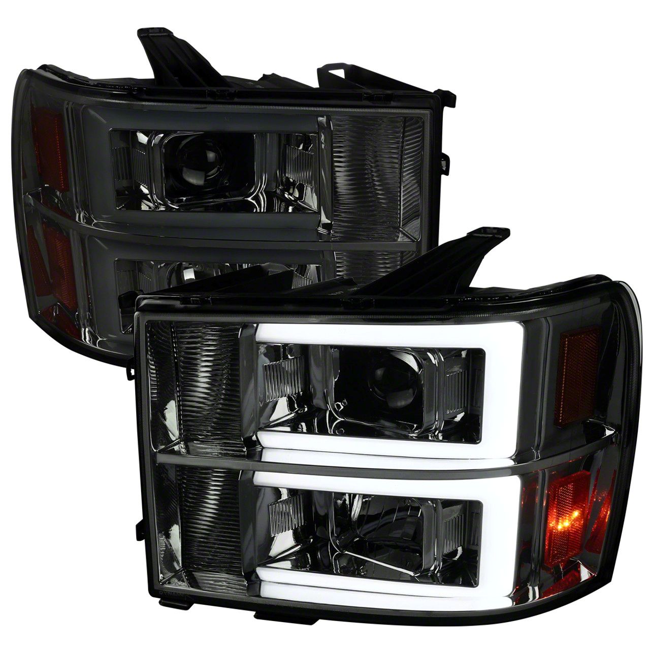 thumbnail image 2 of Black Headlights W/ LED C-Bar And Signal Lights For 1988-1999 GM C/K Full Size 2 of 6