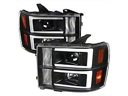 LED C-Bar Projector Headlights; Matte Black Housing; Clear Lens (07-14 Sierra 3500 HD)