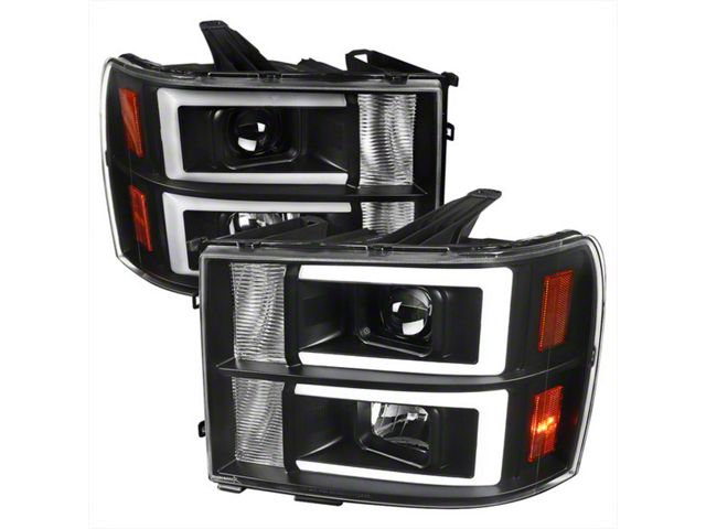 LED C-Bar Projector Headlights; Matte Black Housing; Clear Lens (07-14 Sierra 3500 HD)