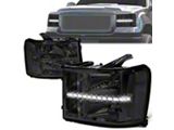 LED DRL Strip Headlights with Clear Corners; Chrome Housing; Smoked Lens (07-14 Sierra 3500 HD)