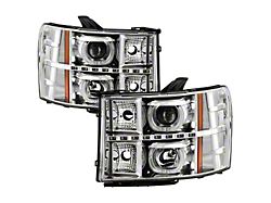 LED Halo Projector Headlights; Chrome Housing; Clear Lens (07-14 Sierra 3500 HD)