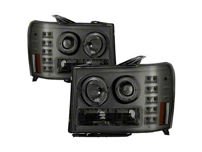 LED Halo Projector Headlights; Chrome Housing; Smoked Lens (07-14 Sierra 3500 HD)