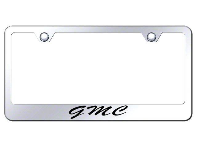 GMC Script Laser Etched License Plate Frame; Mirrored (Universal; Some Adaptation May Be Required)