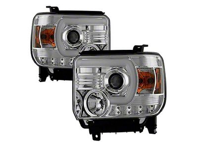 Light Bar DRL Projector Headlights; Chrome Housing; Clear Lens (2015 Sierra 3500 HD w/ Factory Halogen Non-LED DRL Headlights)