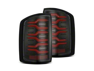AlphaRex LUXX-Series LED Tail Lights; Black/Red Housing; Smoked Lens (15-19 Sierra 3500 HD SRW w/ Factory Halogen Tail Lights)