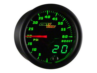 MaxTow 60 PSI Boost Gauge; Black and Green (Universal; Some Adaptation May Be Required)