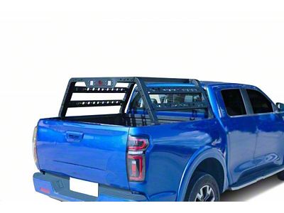Overland Utility Bed Rack with Red 5.30-Inch Round LED Lights; Black (07-25 Sierra 3500 HD)