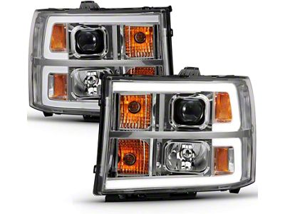 Plank Style Projector Headlights; Chrome Housing; Clear Lens (07-14 Sierra 3500 HD)
