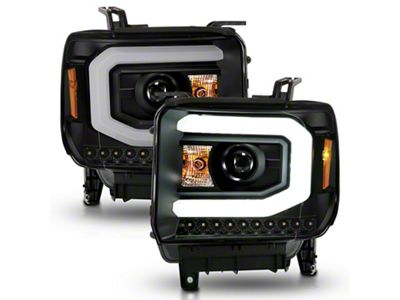 Plank Style Projector Headlights; Black Housing; Clear Lens (15-16 Sierra 3500 HD w/ Factory Halogen Headlights)