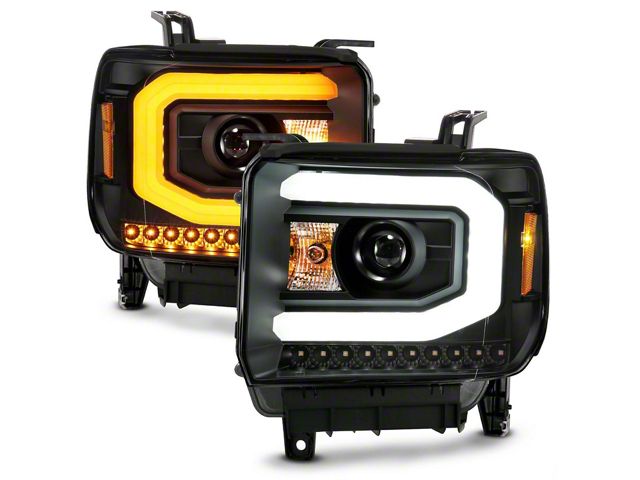 Plank Style Switchback Halo Projector Headlights; Black Housing; Clear Lens (15-16 Sierra 3500 HD w/ Factory Halogen Headlights)