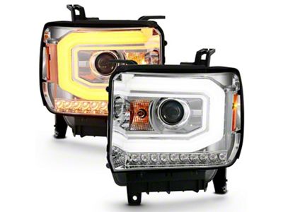 Plank Style Switchback Halo Projector Headlights; Chrome Housing; Clear Lens (15-16 Sierra 3500 HD w/ Factory Halogen Headlights)