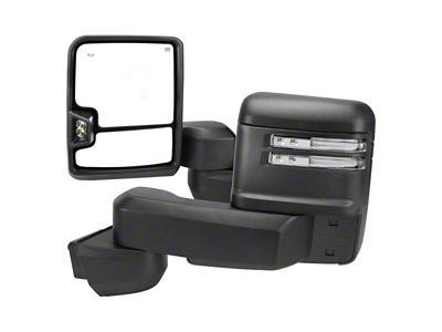 Powered Heated Manual Extendable Towing Mirrors with Clear LED Turn Signals; Black (20-24 Sierra 3500 HD)