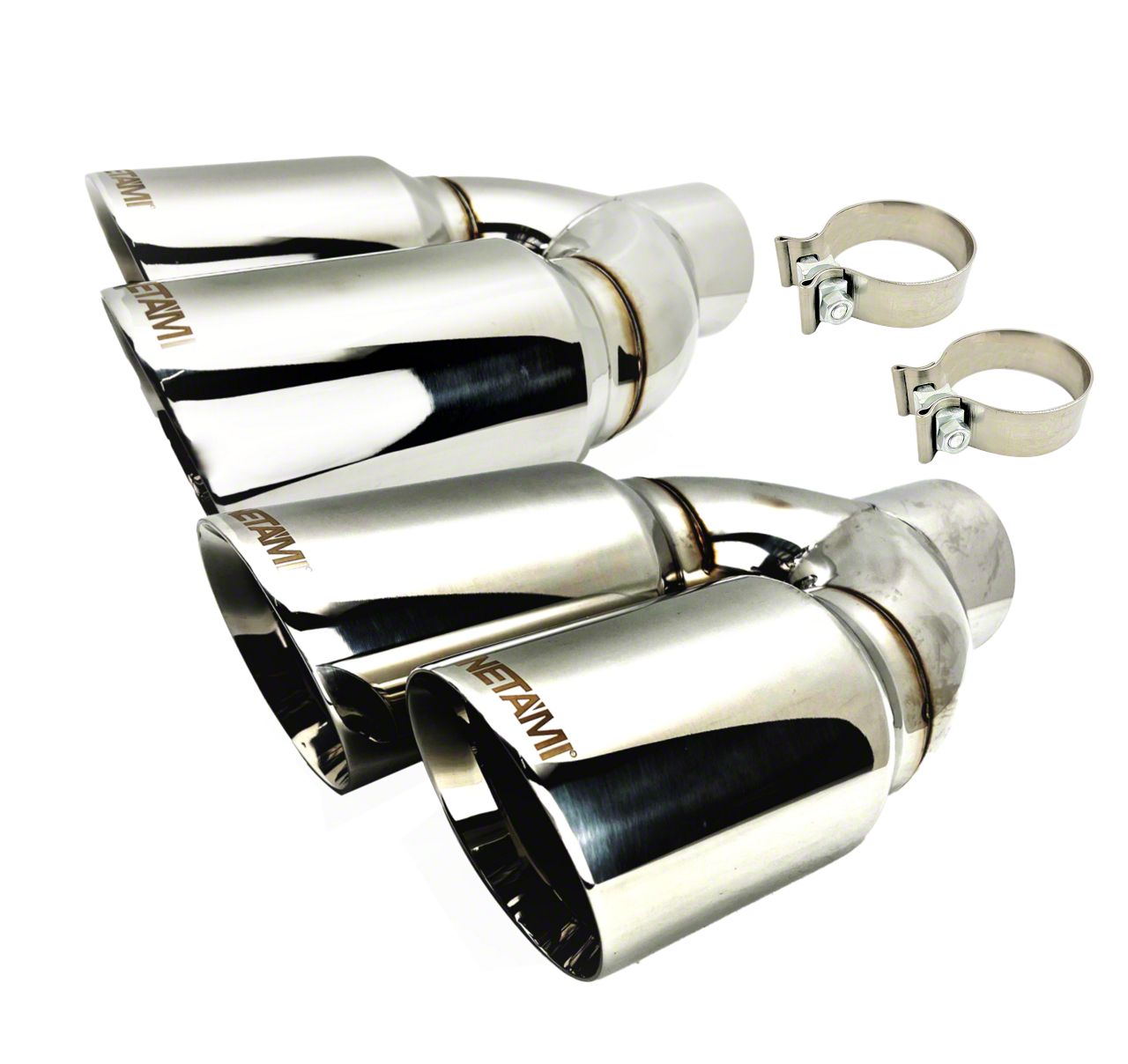 Sierra 3500 Quad Staggered Slant Cut Exhaust Tips; 4-Inch; Chrome