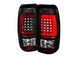Red Bar LED Tail Lights; Black Housing; Clear Lens (01-06 Sierra 3500 HD)