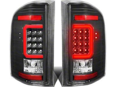 Red C-Bar LED Tail Lights; Black Housing; Clear Lens (07-14 Sierra 3500 HD DRW)