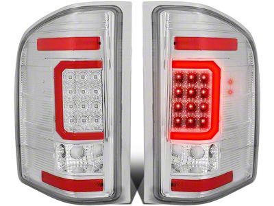 Red C-Bar LED Tail Lights; Chrome Housing; Clear Lens (07-14 Sierra 3500 HD DRW)