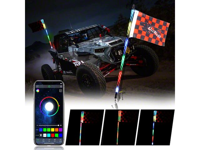 RGB LED Lighted Whip Antenna with Bluetooth Control; 4-Foot (Universal; Some Adaptation May Be Required)