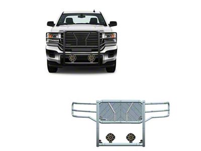 Rugged Heavy Duty Grille Guard with 7-Inch Black Round LED Lights; Black (15-19 Sierra 3500 HD, Excluding Denali)