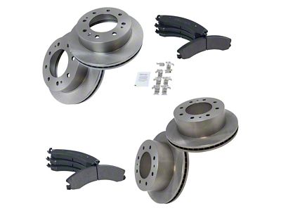 Semi-Metallic 8-Lug Brake Rotor and Pad Kit; Front and Rear (11-19 Sierra 3500 HD SRW)