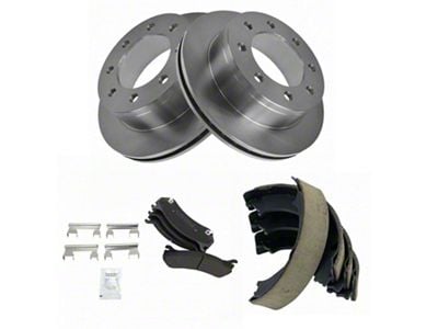 Semi-Metallic 8-Lug Brake Rotor, Pad and Parking Shoe Kit; Rear (07-09 Sierra 3500 HD)