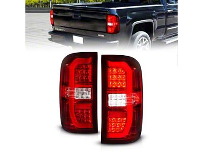 Sequential LED C-Bar Tail Lights; Chrome Housing; Red/Clear Lens (15-19 Sierra 3500 HD SRW w/ Factory Halogen Tail Lights)
