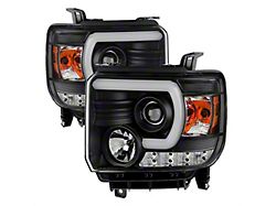 Signature Series Light Bar DRL Projector Headlights; Black Housing; Clear Lens (2015 Sierra 3500 HD w/ Factory Halogen Non-LED DRL Headlights)