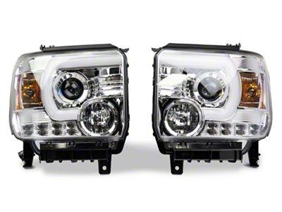 Signature Series Light Bar DRL Projector Headlights; Chrome Housing; Clear Lens (2015 Sierra 3500 HD w/ Factory Halogen Non-LED DRL Headlights)