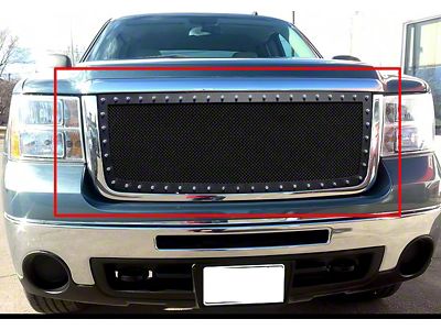 Stainless Steel Rivet Upper Grille Insert; Black (07-10 Sierra 3500 HD)