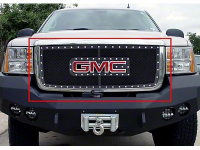 Stainless Steel Rivet Upper Grille Overlay; Black (07-10 Sierra 3500 HD)