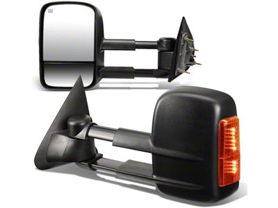Towing Mirror; Powered; Heated; Amber Signal; Black; Pair (14-17 Sierra 3500 HD)