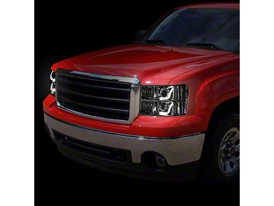 U-Bar Halo Projector Headlights with Clear Corners; Black Housing; Clear Lens (07-14 Sierra 3500 HD)