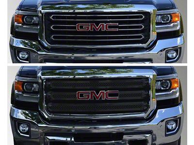 Chrome Delete Upper Grille Overlay; Gloss Black (15-19 Sierra 3500 HD)